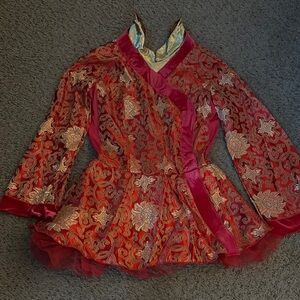 Elegant Red and Gold Kids Dance Costume